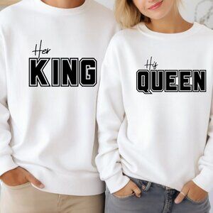 Custom Matching Couples Sweatshirts Sweaters - Her King His Queen